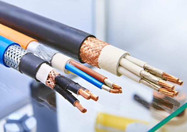 Electric power cable cross-section showing internal structure and wiring for industrial and commercial applications.